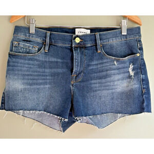 FRAME Le Cutoff Denim Shorts Size 28 Dark Wash Jeans Raw Hem Mid Rise Nordstrom